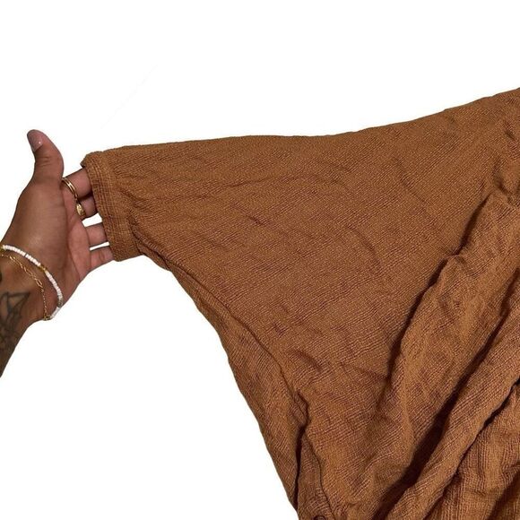 Free People / NWT Batwing Rustic Orange Brown V-neck Button Shirt Fall - Picture 3 of 10